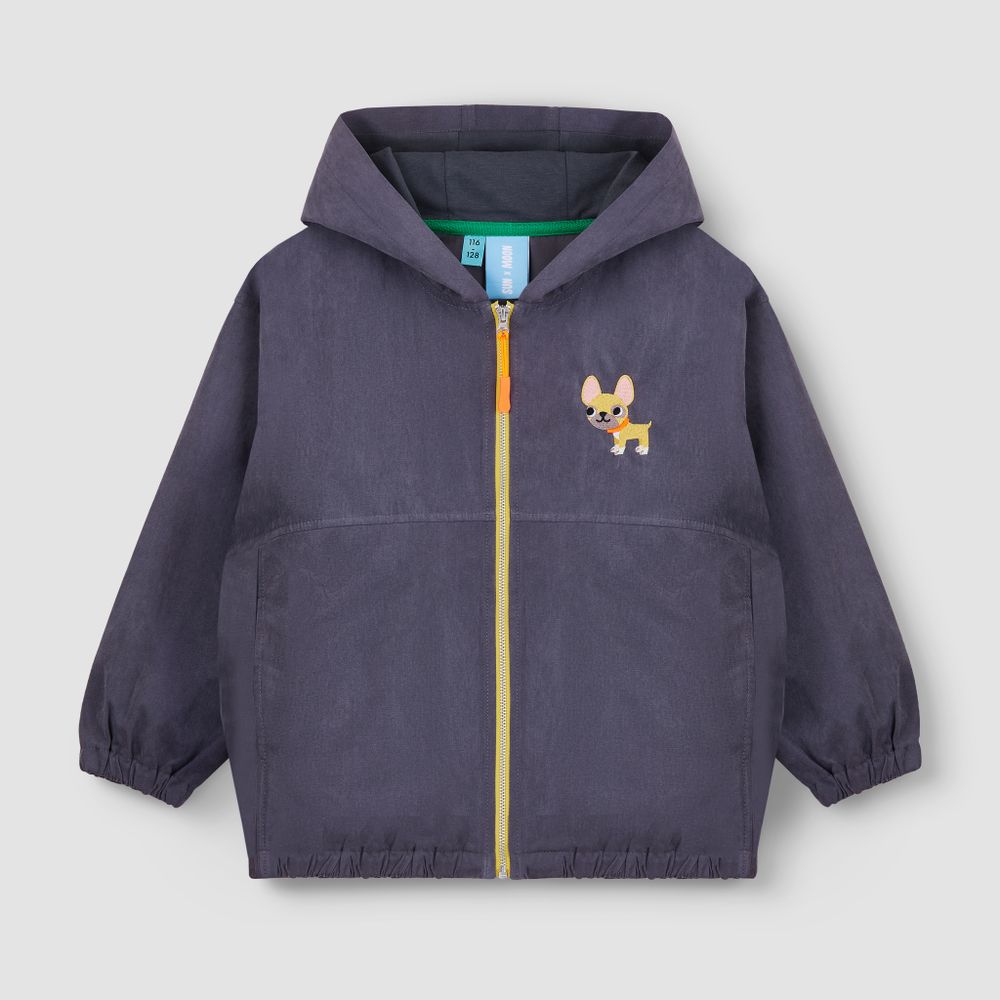 Ветровка цвета грозы с вышивкой "Французский бульдог"