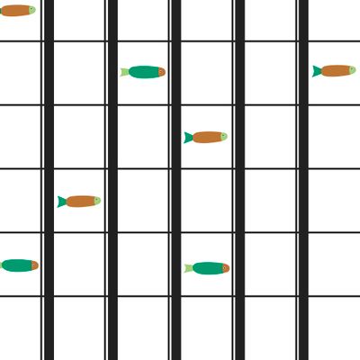Клетчатый черно-белый патерн с простыми рыбками