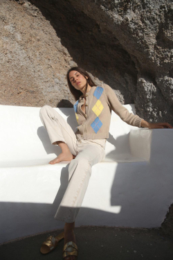 ZARA КАРДИГАН С УЗОРОМ «РОМБЫ», БЕЖЕВЫЙ