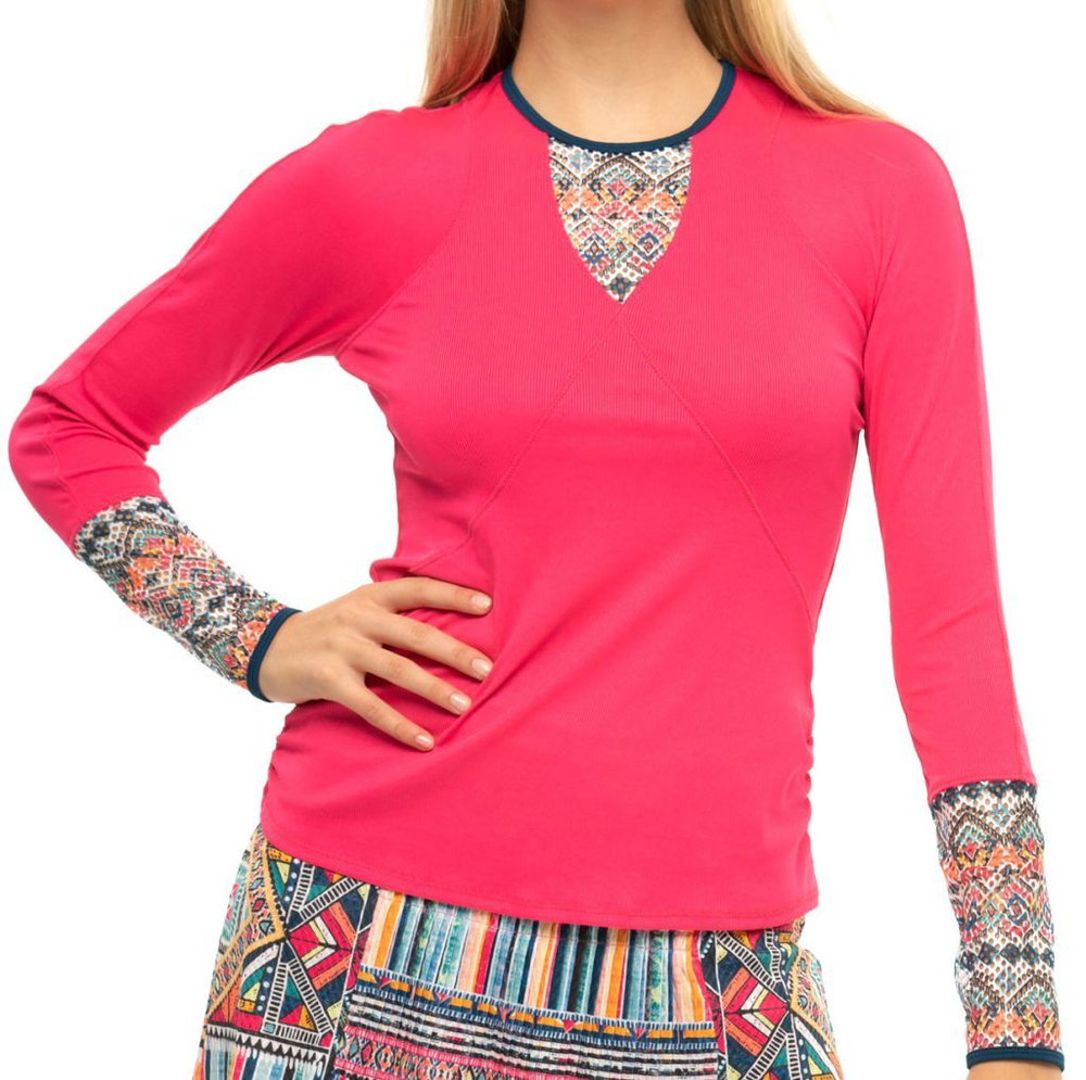 Женская теннисная футболка (dł. Рукава) Lucky in Love Pretty in Ink Think Ink L/S - shocking pink