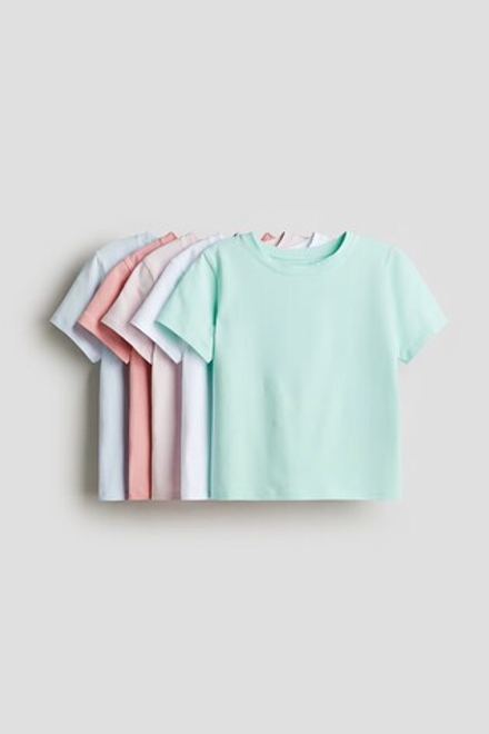 H&M Набор из 5 хлопковых футболок, розовый/светло-голубой