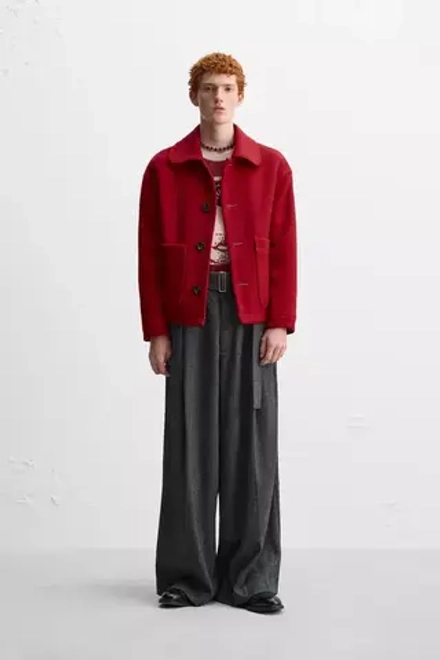 ZARA Х HARRY LAMBERT ШЕРСТЯНАЯ КОРОТКАЯ КУРТКА, КРАСНЫЙ