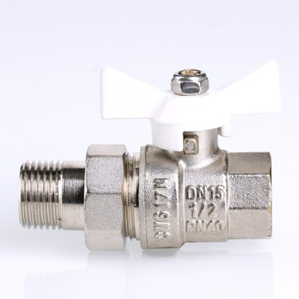 Кран шаровой Valtec BASE с полусгоном 1/2" вн.-нар. белая рукоятка (VT.227.NW.04)