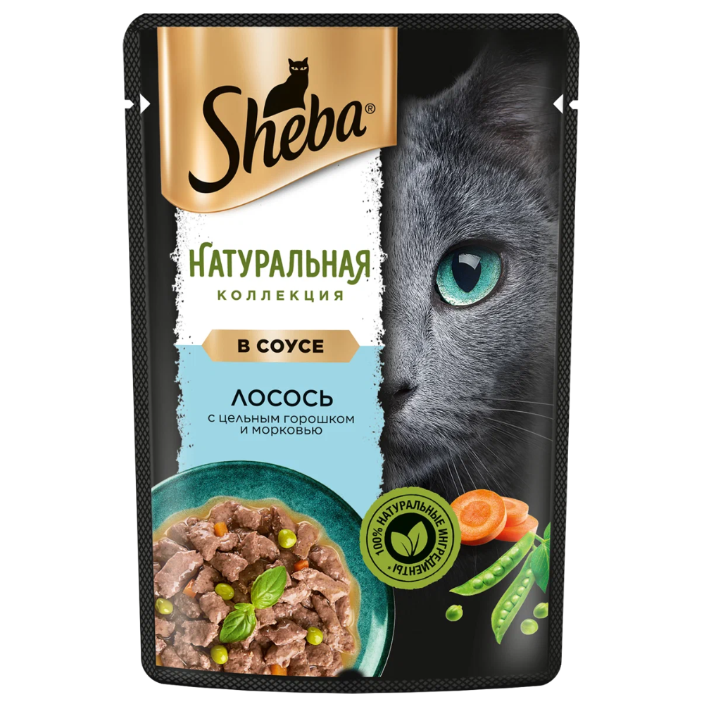 Влажный корм Sheba для кошек лосось с горошком в соусе 75 гр
