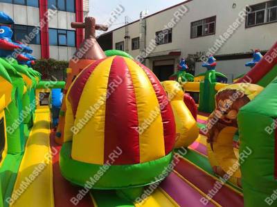 Надувной батут "Джунгли малый" с птичками на столбиках, размер 10*7*5 м