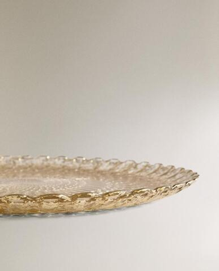 ZARA HOME НОВОГОДНЯЯ СТЕКЛЯННАЯ ТАРЕЛКА ИЗ РЕЛЬЕФНОГО СТЕКЛА, СЕРЕБРЯНЫЙ