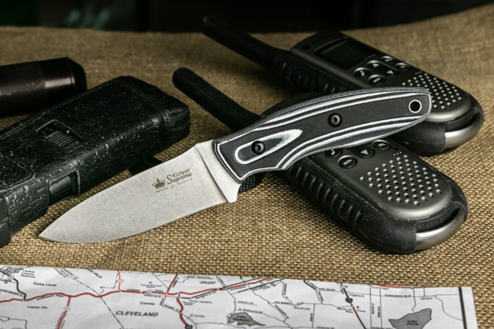 Нож Kizlyar Supreme Urban Niolox (StoneWash, G10 Black-White Handle, Kydex Sheath)