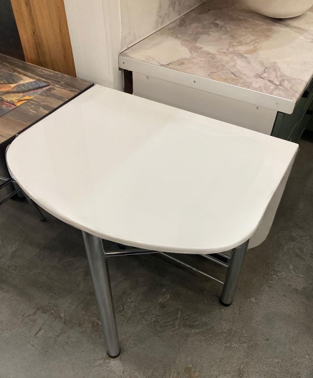 Стол разд Пристенный МДФ подстолье хром Ст-ца белый глянец