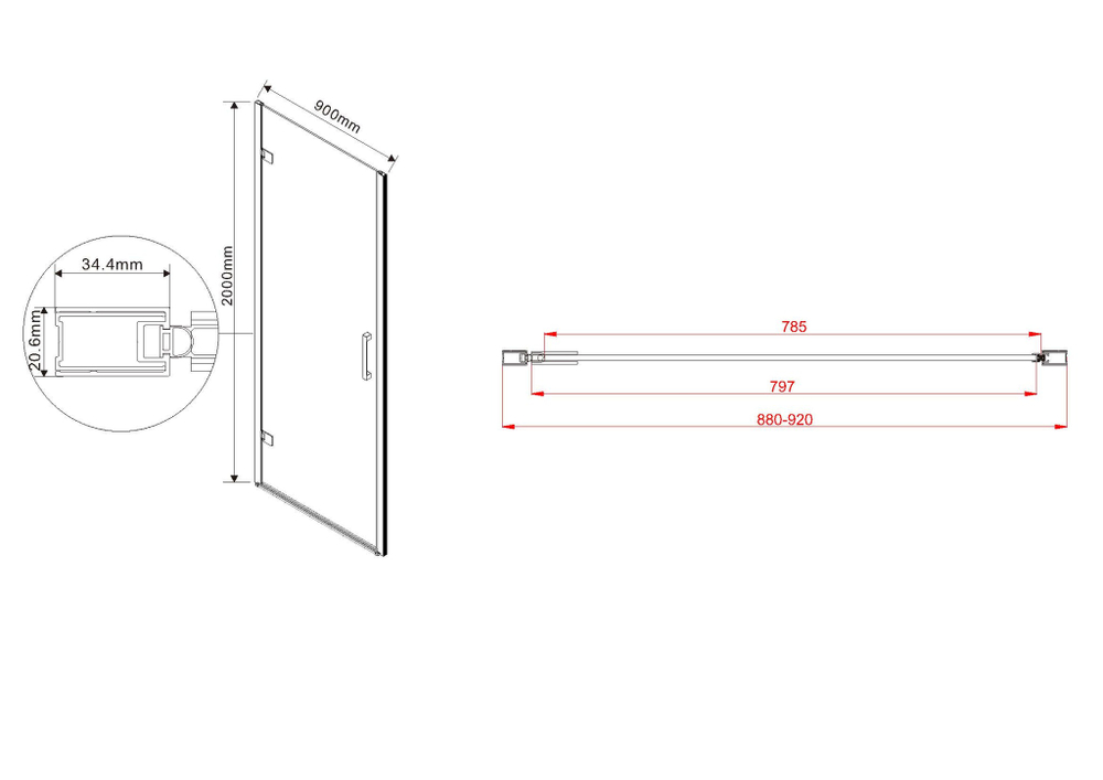 Душевая дверь Flex VDP-1F900CLB, 900, черный, стекло прозрачное, , шт