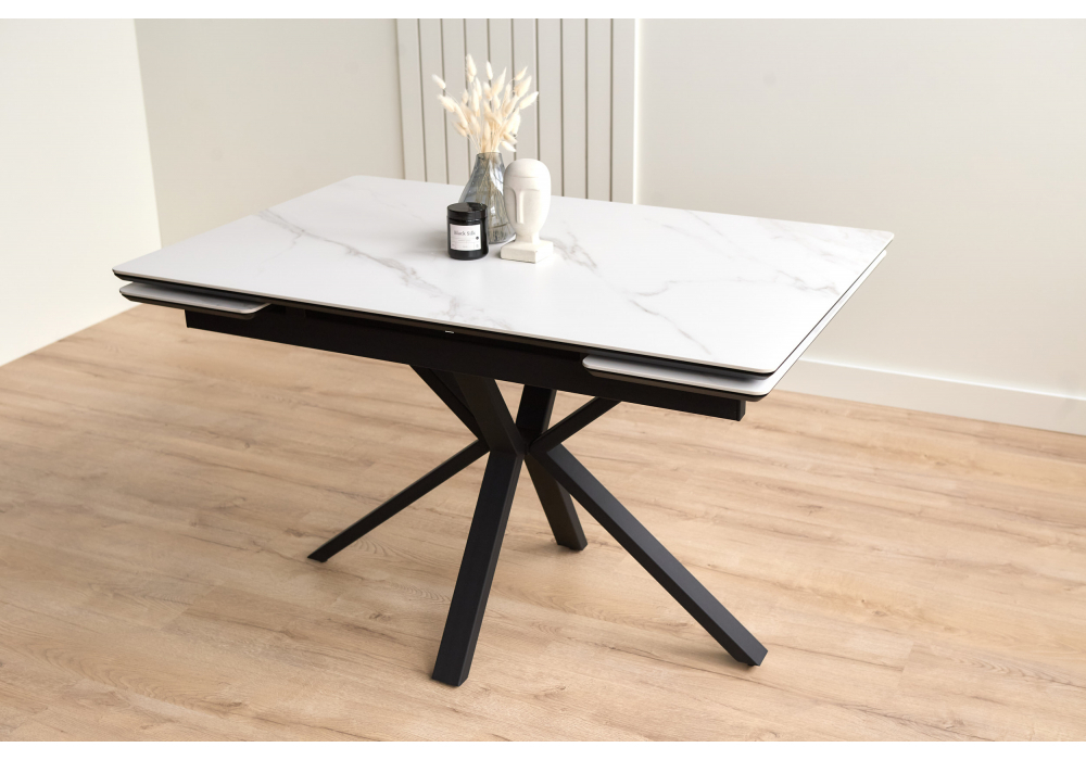 Керамический стол Woodville Старлайт 120(180)х80 snow alpin, черный, ножки черные