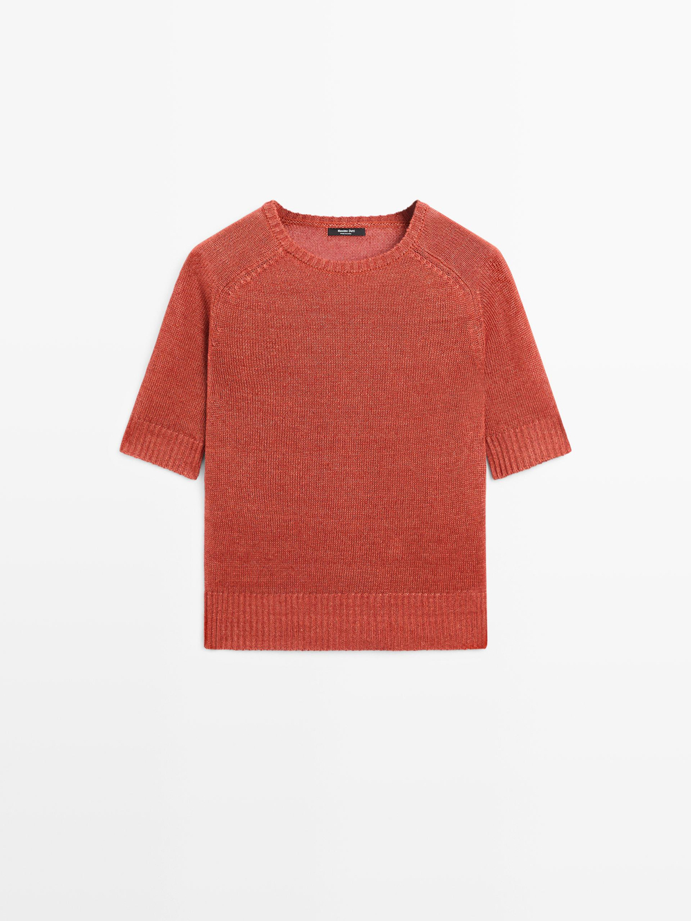 Massimo Dutti Вязаный свитер с короткими рукавами из 100% льна, терракотовый