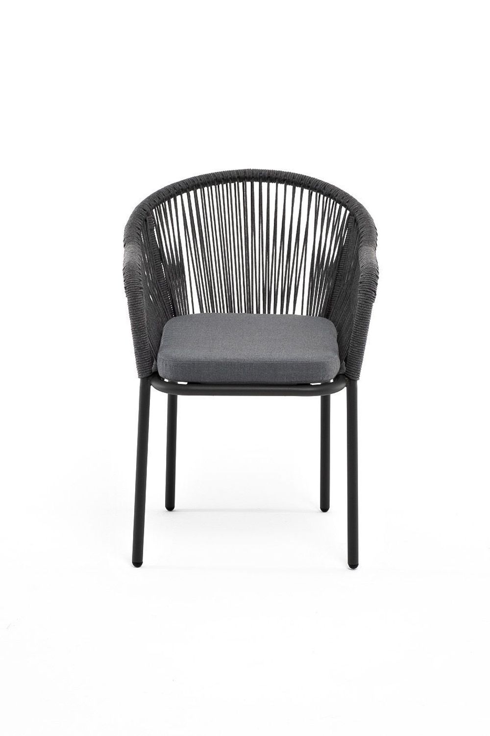 "Лион" стул плетеный из роупа, каркас алюминий серый (RAL7022) муар, роуп серый круглый, ткань серая 017