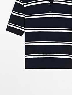 Massimo Dutti Свитер поло из смесового хлопка в полоску, темно-синий