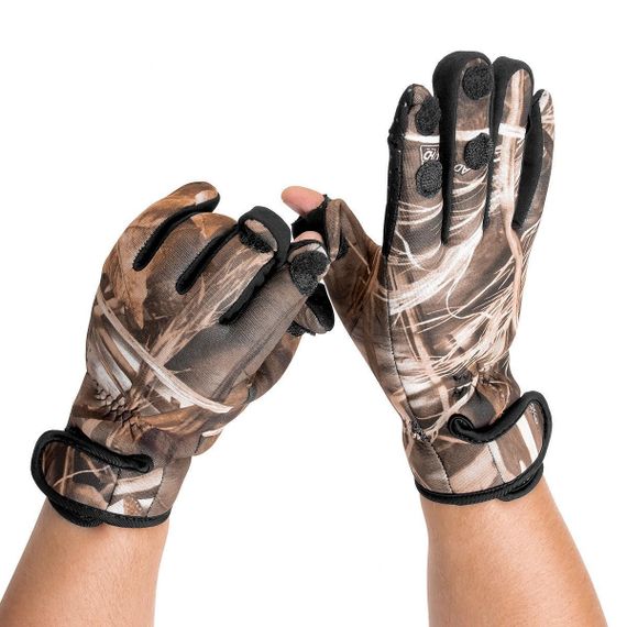 Перчатки Helios рыбацкие КМФ лес на липучке с ПВХ р. L