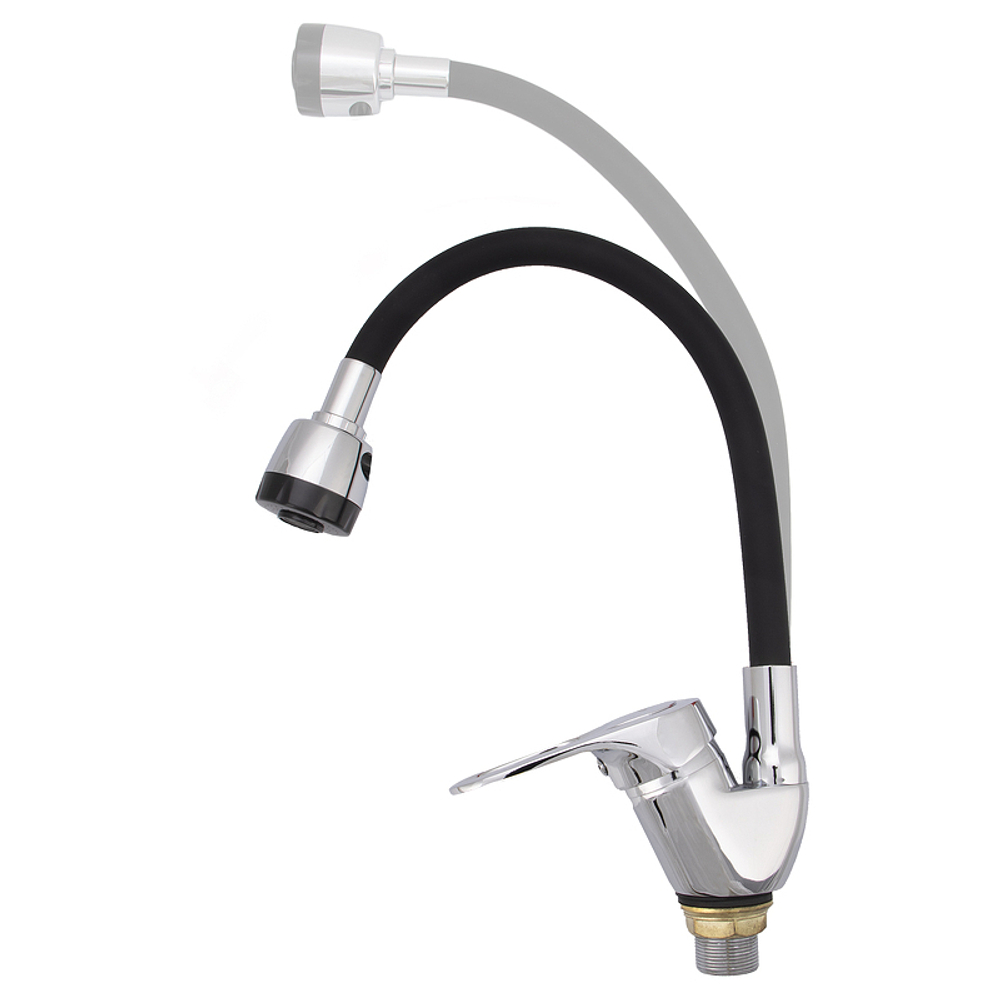 СМЕСИТЕЛЬ EKKO ДЛЯ КУХНИ ГИБКИЙ ИЗЛИВ 2 РЕЖИМА С ГАЙКОЙ E4105+E65 ЧЁРНЫЙ