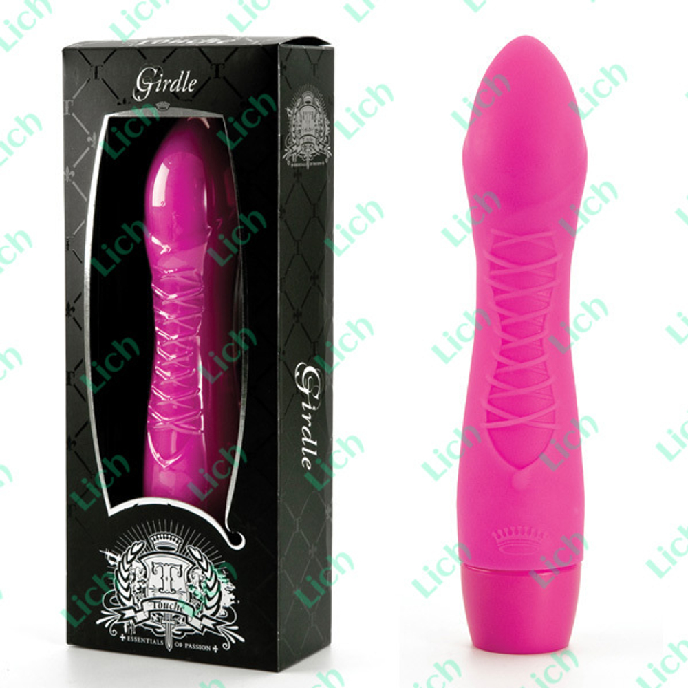 Вибромассажер розовый с имитацией шнуровки