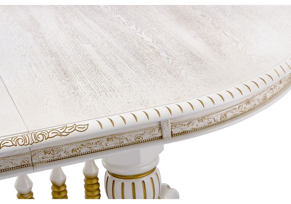 Деревянный стол Кантри 160(200-240)х107х78 молочный с золотой патиной