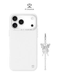 Чехол PYNANA для iPhone 17 Pro Max кожа, Swarovski, белый