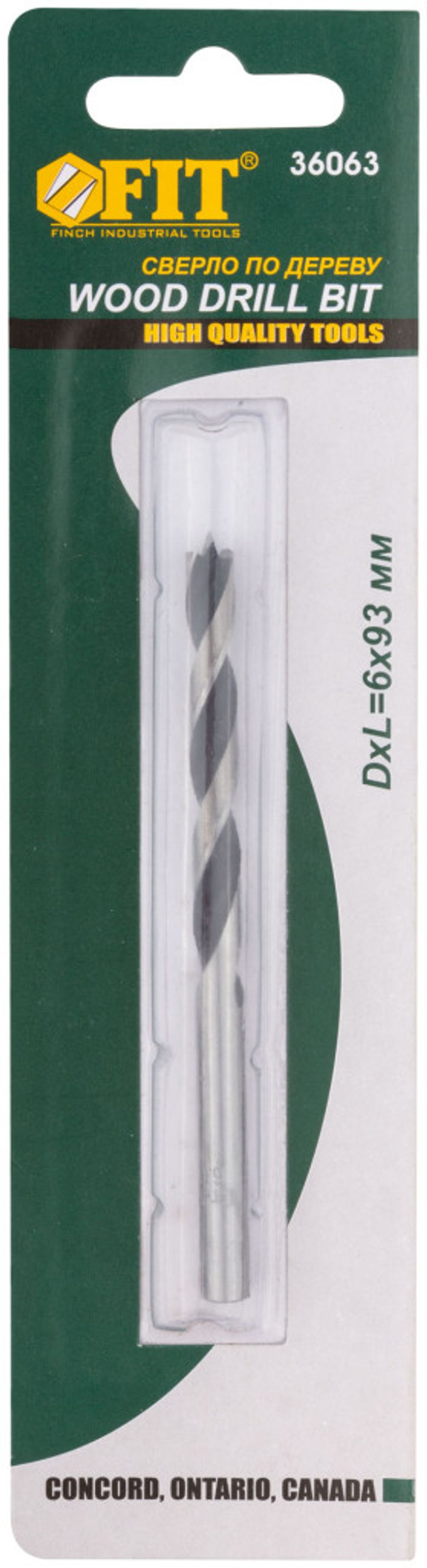 36063 Сверло по дереву, CrV Профи 6 мм FIT