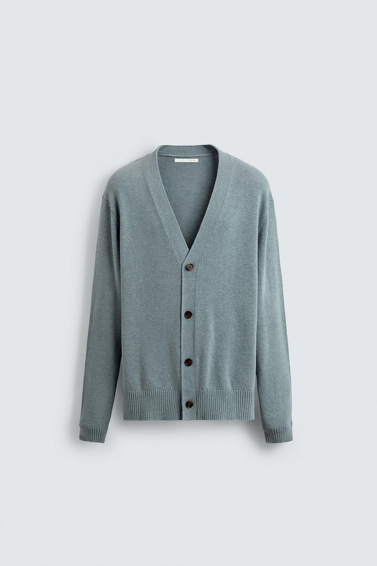 ZARA КАРДИГАН ИЗ ХЛОПКА И КАШЕМИРА, ГОЛУБОЙ