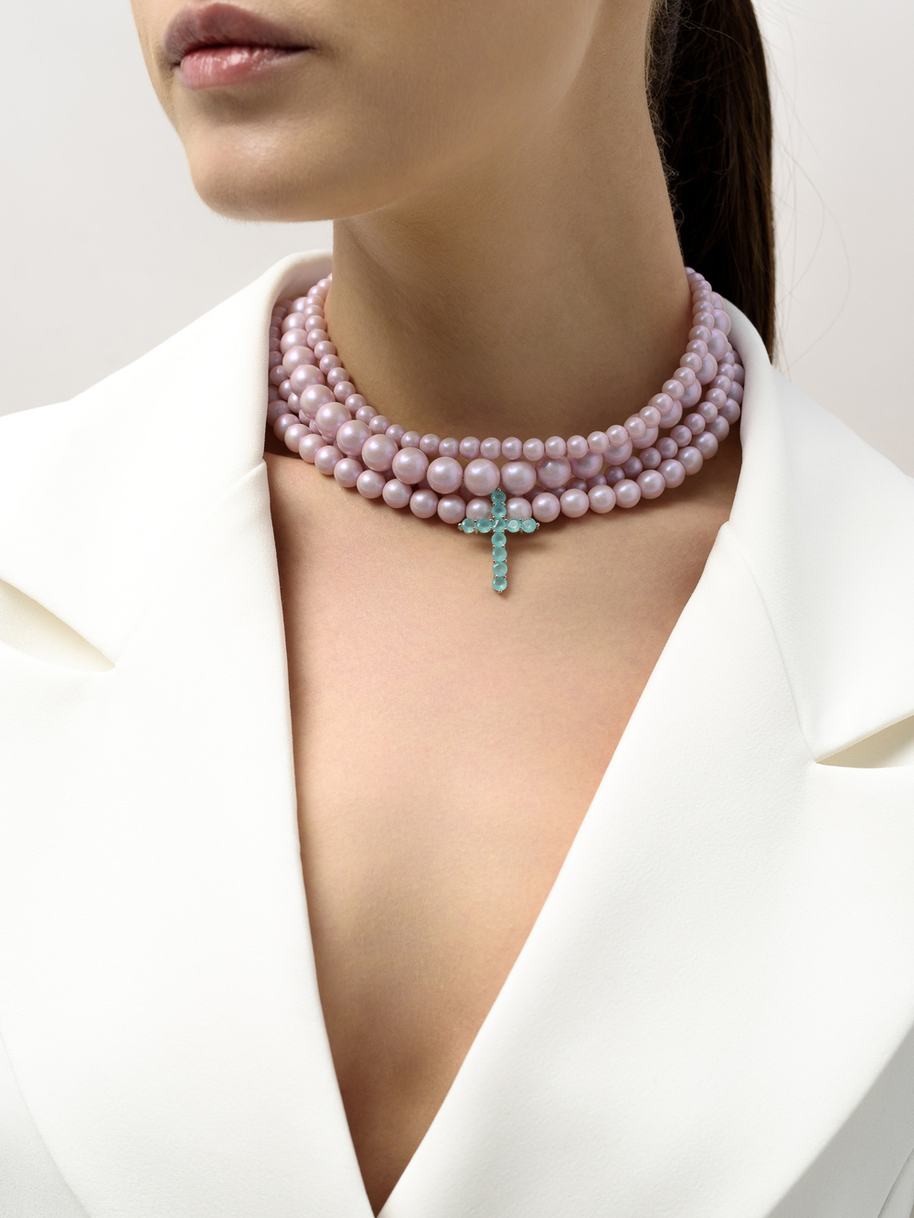 Колье "Blue cross pink" Silver