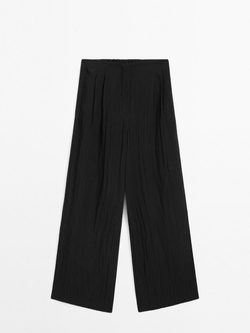 Massimo Dutti Брюки из высокотехнологичной ткани с защипами, черный