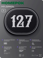 Номерок на дверь квартиры 127, для кабинета, офиса, шильдик 9 х 7 см, черный, Айдентика Технолоджи