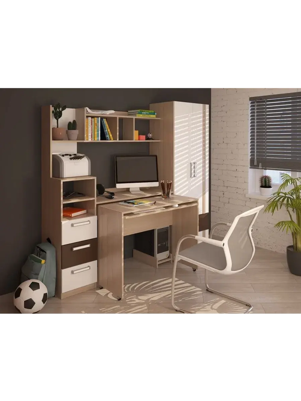 Стол компьютерный Белый 195х43х180 см