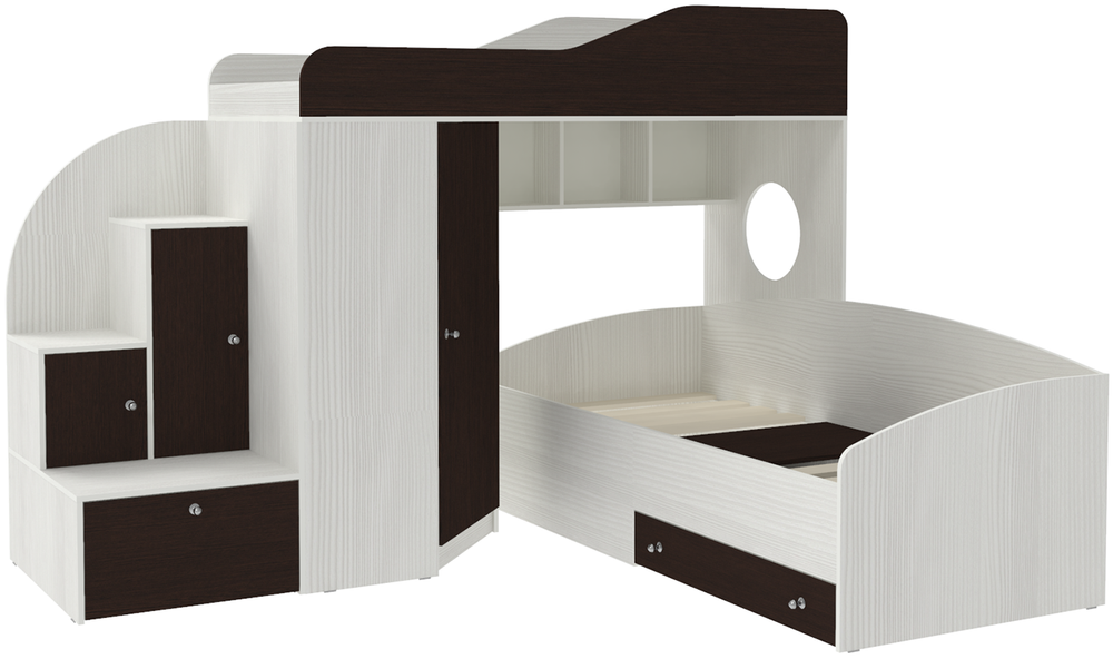 Кровать-чердак КарИВи Кадет 2 Белое Дерево Венге
