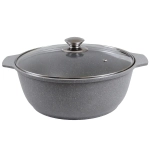 Кастрюля-жаровня алюминевая «Мраморная» 3 л со стеклянной крышкой, литой алюминий, светлый мрамор КМ-жмс32а