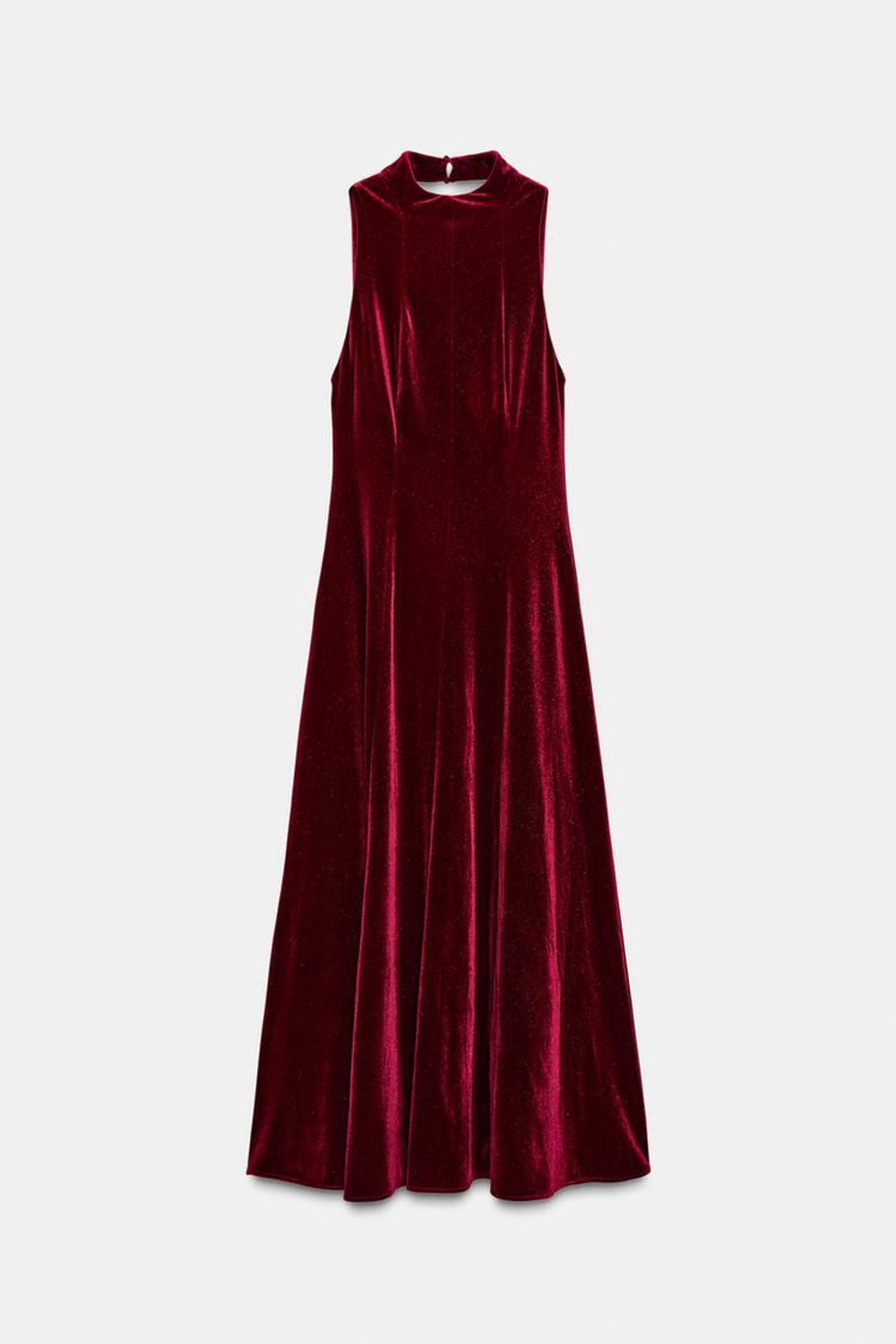 ZARA БАРХАТНОЕ ПЛАТЬЕ МИДИ, ГРАНАТОВЫЙ