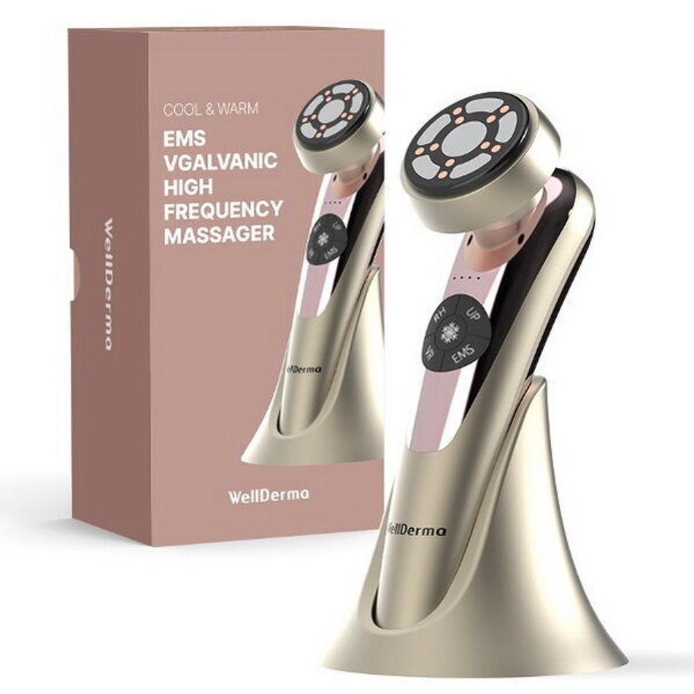 Гальванический высокочастотный массажер, с технологиями EMS и световой терапии WellDerma Cool&Warm EMS Galvanic High-Frequency Massager, 1шт