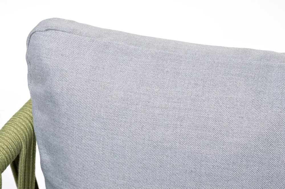 "Диего" диван 2-местный плетеный из роупа, каркас алюминий светло-серый (RAL7035) муар, роуп салатовый меланж круглый, ткань светло-серая