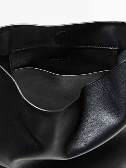 Massimo Dutti Сумка-мешок из кожи наппа, черный