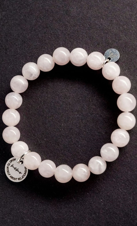 Браслет "Memo about Love&Luck" из розового кварца 8 мм с подвеской