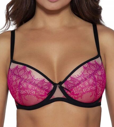 Бюстгальтер push-up с кружевной отделкой чашек (Размер: 85C) (Цвет: розовый)