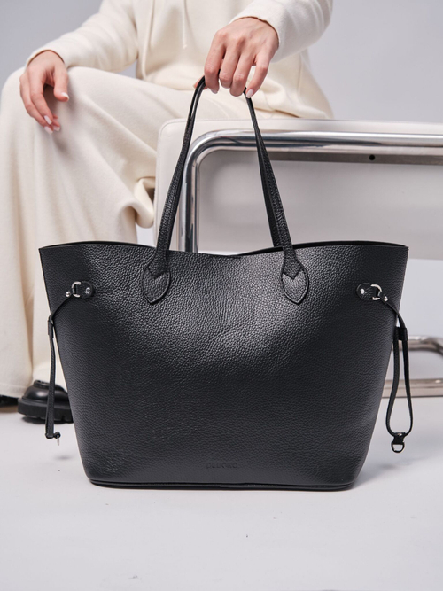 Сумка кожаная шоппер черная