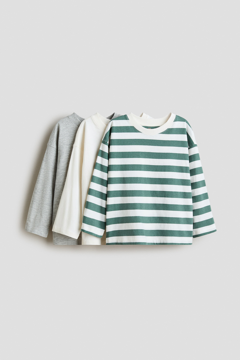 H&M Набор из трех футболок с длинными рукавами, белый/зеленый