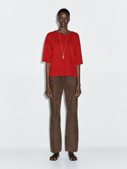 Massimo Dutti Свитер из смесовой шерсти с круглым вырезом, красный