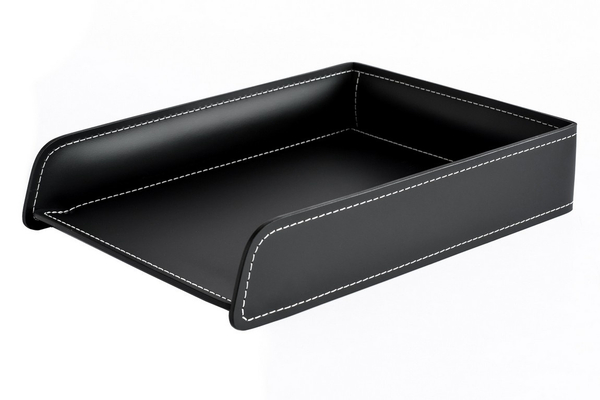 Лоток А4 горизонтальный из кожи цвет черный с белой нитью