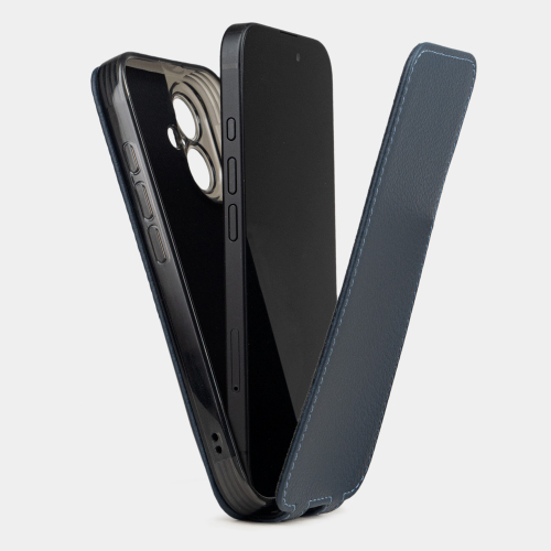 Чехол для iPhone 16 из кожи теленка, синего цвета