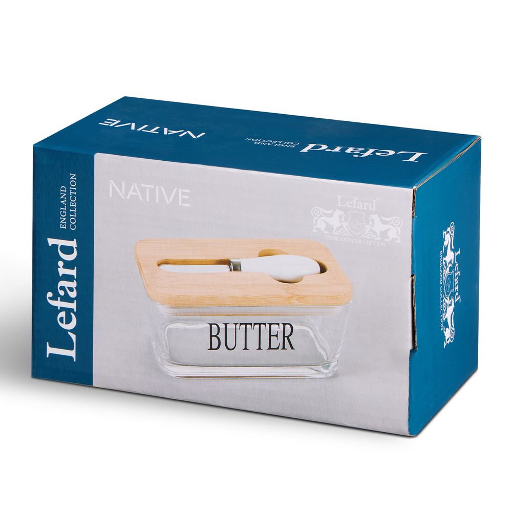 МАСЛЕНКА LEFARD "NATIVE" С ДЕР. КРЫШКОЙ, НОЖОМ ДЛЯ МАСЛА 16*9*8,5 СМ (КОР=18ШТ.)