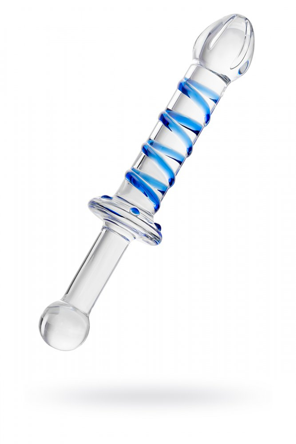 Фаллоимитатор Sexus Glass стеклянный с голубыми полосками 23 см
