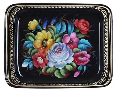 Жостовский поднос декоративный, размер 33х26 см (A13), металлический
