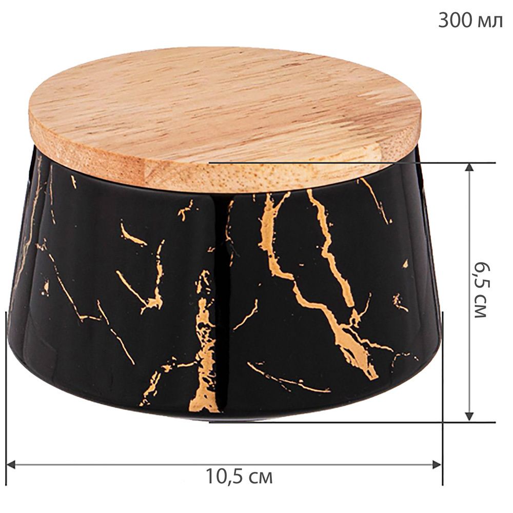 БАНКА С ДЕРЕВ.КРЫШКОЙ LEFARD "FANTASY" 10,5*6,5 СМ 300 МЛ ЧЕРНАЯ (КОР=48ШТ.)