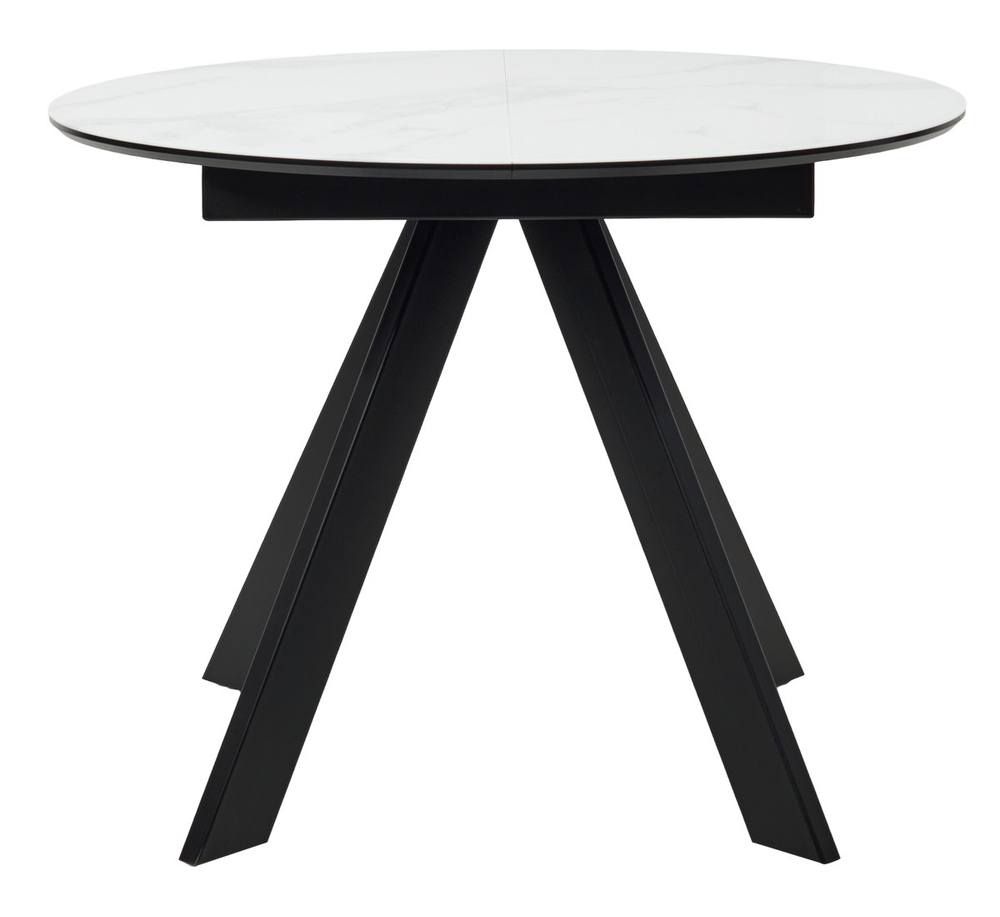 Стол М-City DISAUR Бонжур 100 Белый мрамор, стекло, Черная Шагрень, Черный каркас