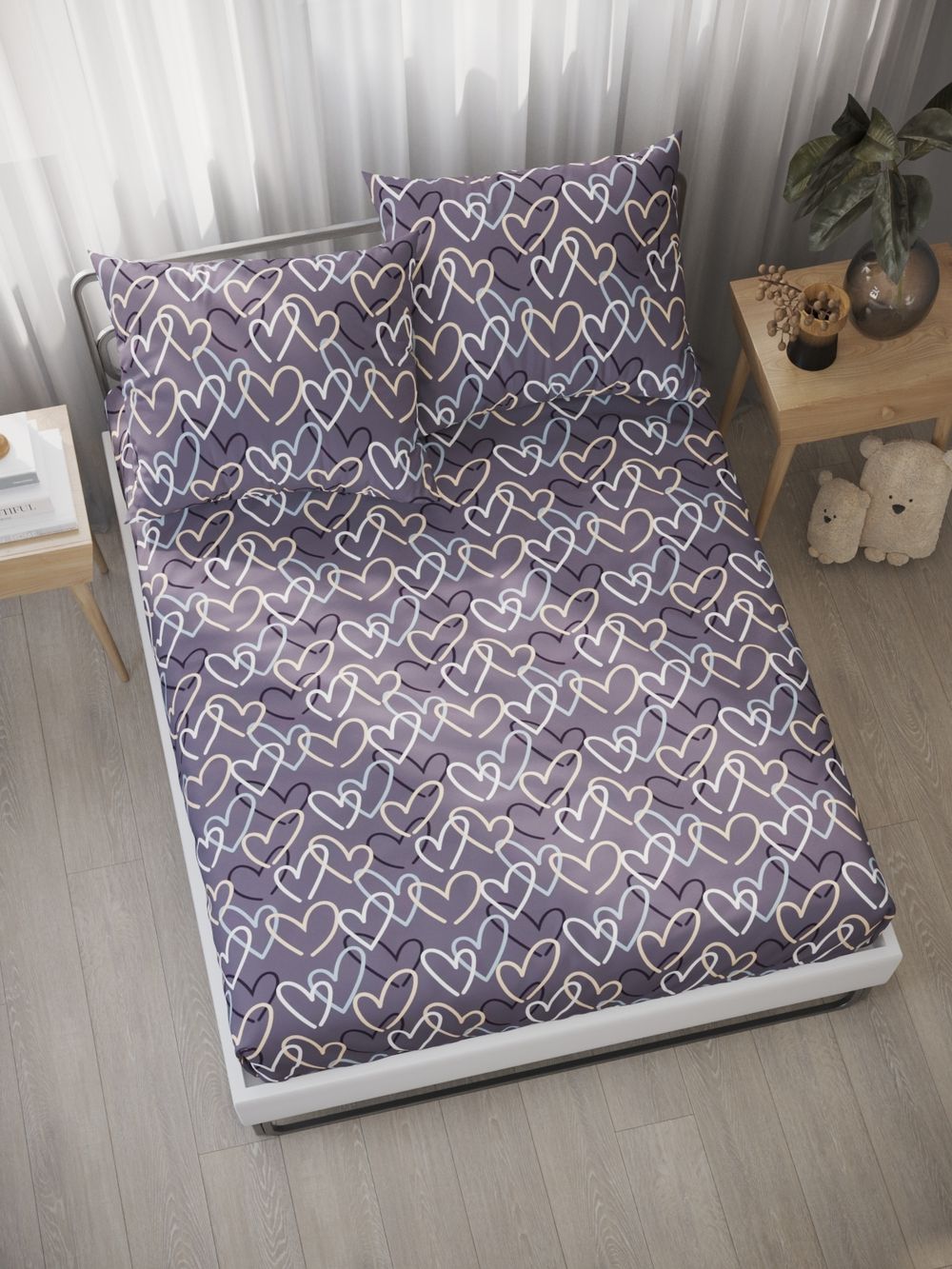 Постельное белье Simple House "Юнона" семейное   наволочки 50х70 2шт Простынь на резинке 160х200 см  Пододеяльник 145х215 см(2шт)