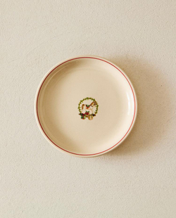 ZARA HOME НОВОГОДНЯЯ ТАРЕЛКА ДЛЯ ХЛЕБА ИЗ КЕРАМИКИ, БЕЛЫЙ/ЗЕЛЕНЫЙ