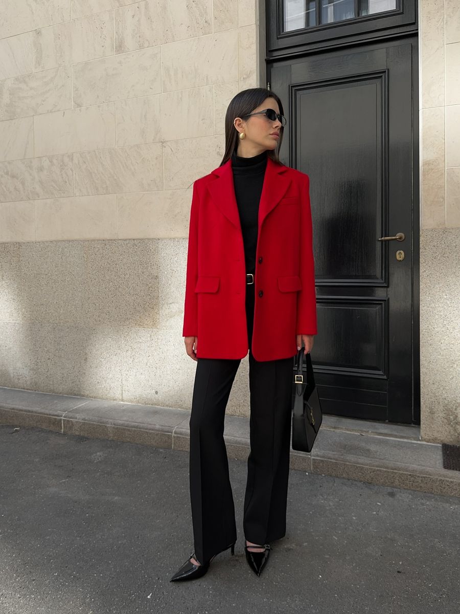 Пальто из смесовой шерсти укороченное красное