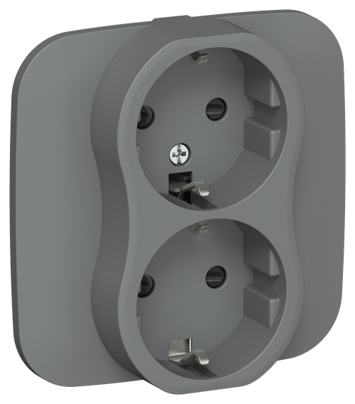 FLITE Розетка 2-местная с заземлением с защитными шторками безвинтовое крепление 16А РСш12-1-А-ФлМА мокрый асфальт IEK